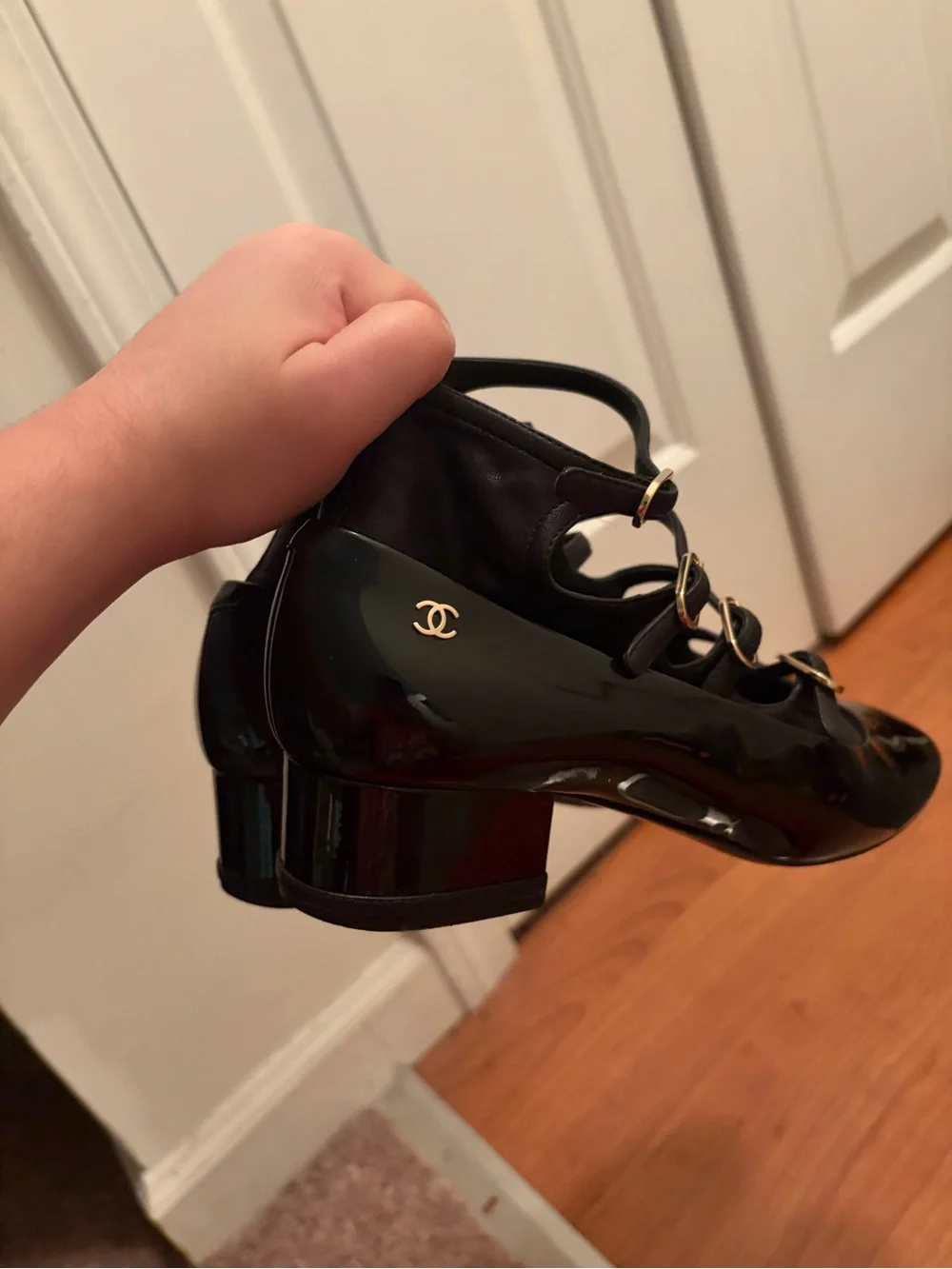Authentic Chanel Mary Jane Pumps in excellent pre-owned condition.